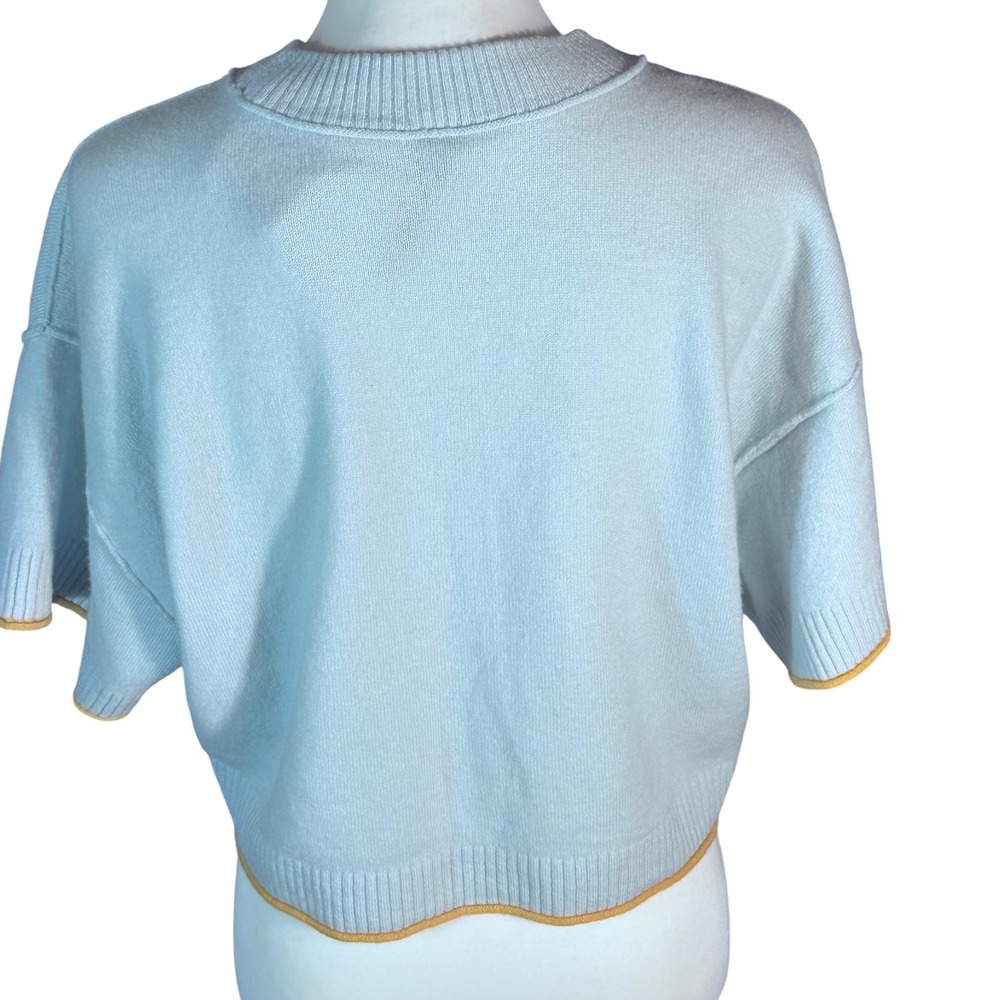Anthropologie "The Goldie" Sweater Womens Small Blue 100% Cashmere Boxy Cropped - Picture 3 of 10